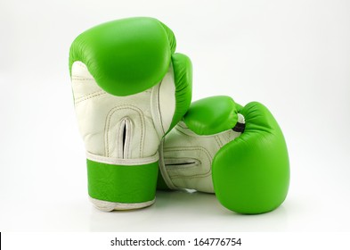 Green Boxing Gloves On A White Background Close Up