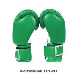 Green Boxing Gloves On A White Background Close Up