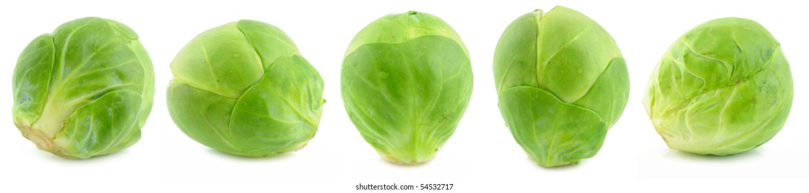 Green brussel sprouts isolated on white background