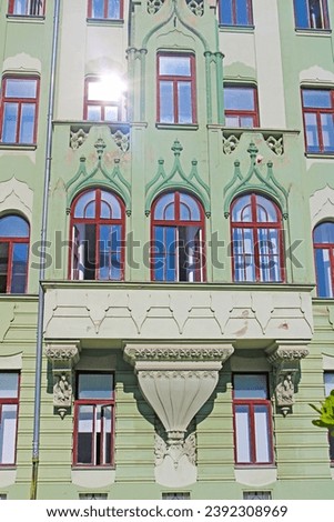 Green building with neo-gothic decoration in Bratislava, Slovakia