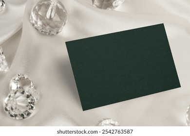 Green business card with blank space. Blank business card photo for luxury brand mockup. Business card luxury diamond branding showcase aesthetic photography. Branding blank business card for mockup. - Powered by Shutterstock