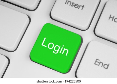 Green Button With Login Word On Computer Keyboard Background 