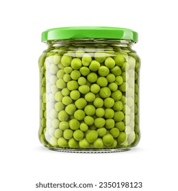 Green canned peas in a glass transparent jar isolated on a white background. - Powered by Shutterstock