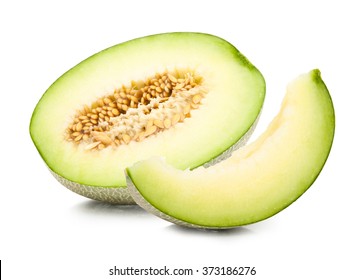 Green Cantaloupe Melon Isolated On White