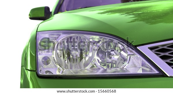 Green car isolated on\
white.
