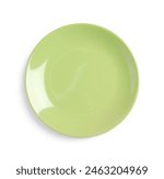 Green ceramic plate isolated on white, top view