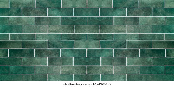 Green ceramic tile background. Old vintage ceramic tiles in green to decorate the kitchen or bathroom.