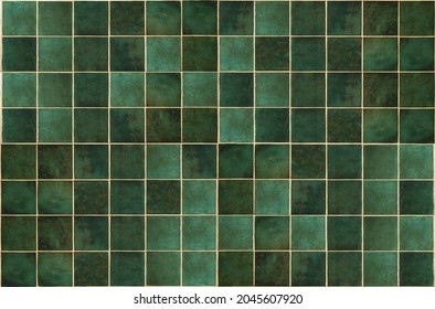Green ceramic tile background. Old vintage ceramic tiles in green to decorate the kitchen or bathroom  - Shutterstock ID 2045607920