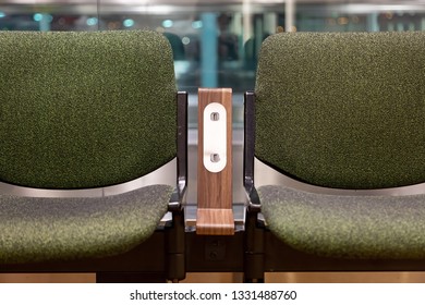 Green Chairs With  Free Standard USB Power Socket Or USB Port Slot Charger In Airport. Travelling Comfort