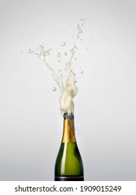 Green Champagne Bottle Exploding For Celebration