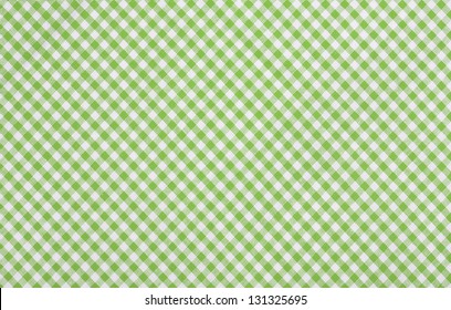 Green Checkered Fabric Closeup , Tablecloth Texture