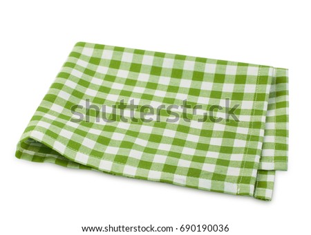 Green checkered picnic clothes isolated.Decorative cotton napkin.Plaid gingham towel.