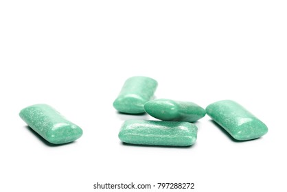 Green Chewing Gum Isolated On White