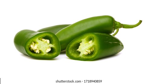 green chilies (jalapeno) on white background 
