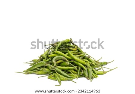 Green Chillies Heap Isolated on White Background with Copy Space