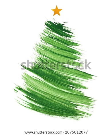 green christmas tree with yellow star isolated on white background, christmas concept