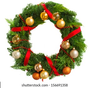 green christmas wreath with decorations isolated on white background - Powered by Shutterstock