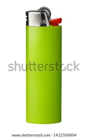Green cigarette lighter, isolated on white background