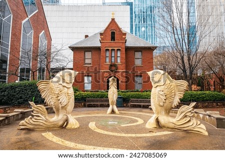 The green city park chapel with fish sculptures in Charlotte North Carolina