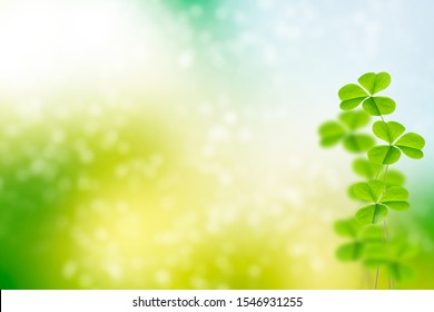 Green Clover Leaves On A Background Summer Landscape. St.Patrick 's Day