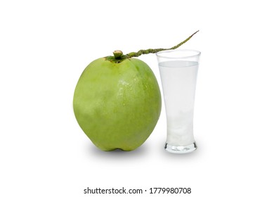 green coconut with glass of coconut drink, isolate on white background, clipping path