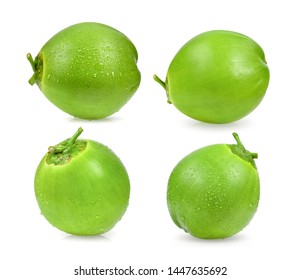 Green Coconut With Water Drop Isolated On White Background