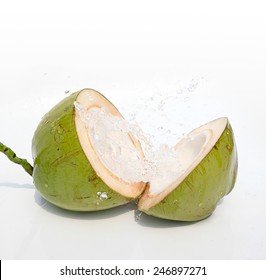 Green Coconut With Water Splash