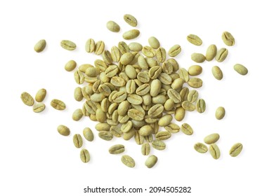 Green Coffee Beans Isolated On White Background, Top View