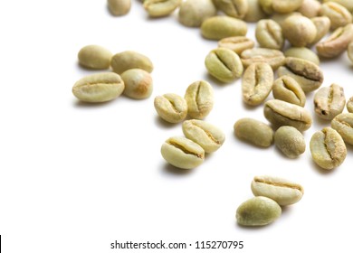 Green Coffee Beans On White Background