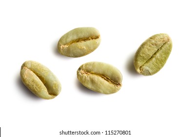 Green Coffee Beans On White Background