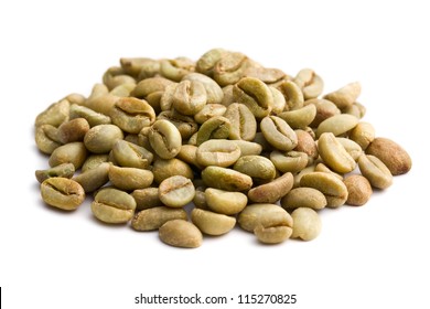 Green Coffee Beans On White Background