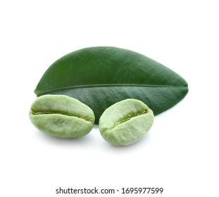 Green Coffee Beans On White Background