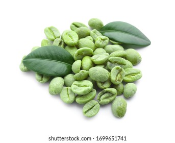 Green Coffee Beans On White Background