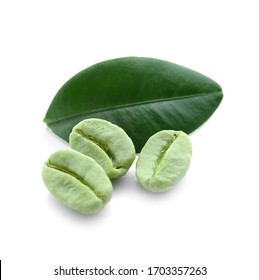 Green Coffee Beans On White Background