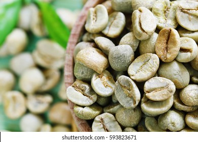 Green Coffee Beans On A Wooden Background