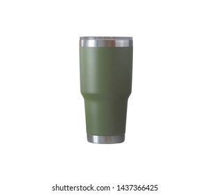 Green Cold Cup Or Steel Mug Isolated On White Background.