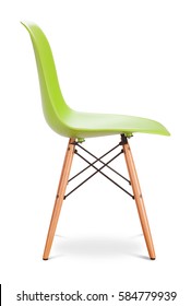 Green Color Chair, Modern Designer. Chair Isolated On White Background. Series Of Furniture