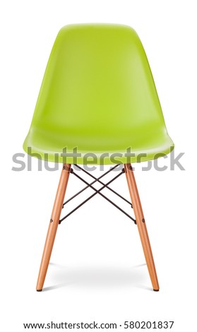 Green color chair, modern designer, chair isolated on white background. 