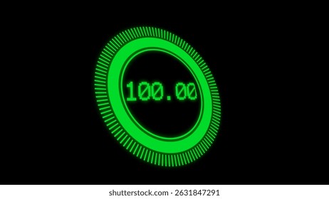 Green color circular loading screen interface with glowing progress animation.	
