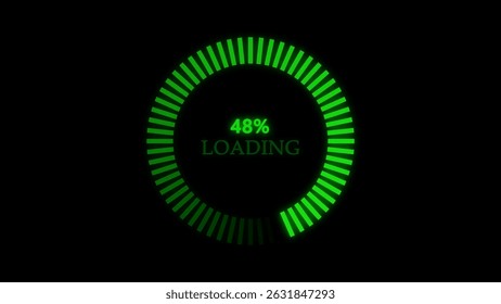 Green color circular loading screen interface with glowing progress animation.	
