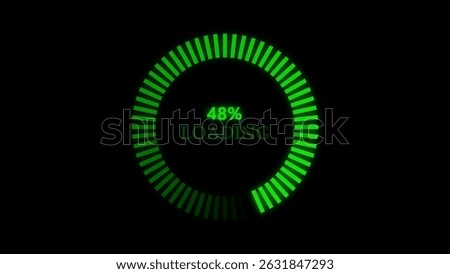 Green color circular loading screen interface with glowing progress animation.	
