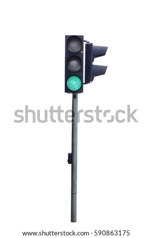 green color traffic light isolated on white background, Real photo