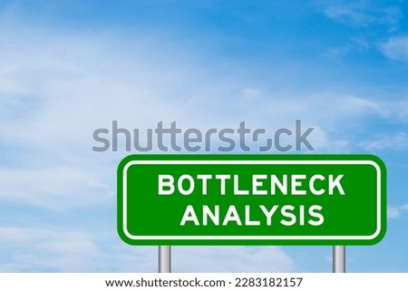 Green color transportation sign with word bottleneck analysis  on blue sky with white cloud background