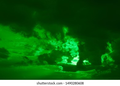 Green colored sky and clouds. Background and texture