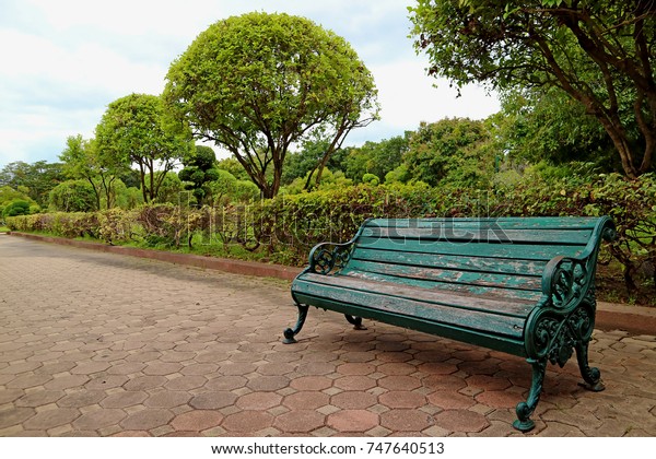 Green Colored Wood Wrought Iron Bench Stock Photo Edit Now 747640513