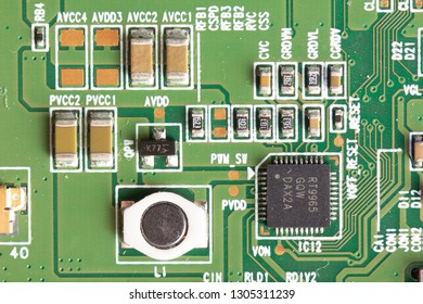 Green computer board with different electronics elements. texture