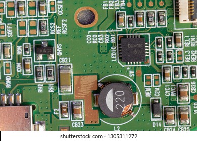 Green computer board with different electronics elements. texture