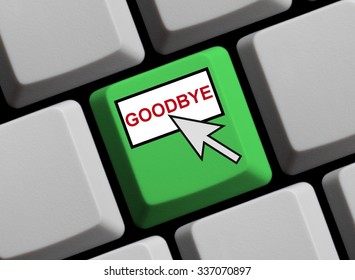 Green computer keyboard with cursor showing Goodbye