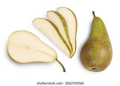 Green conference pear isolated on white background with clipping path and full depth of field, Top view. Flat lay - Shutterstock ID 2063742560