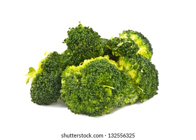 Green Cooked Broccoli In White Background